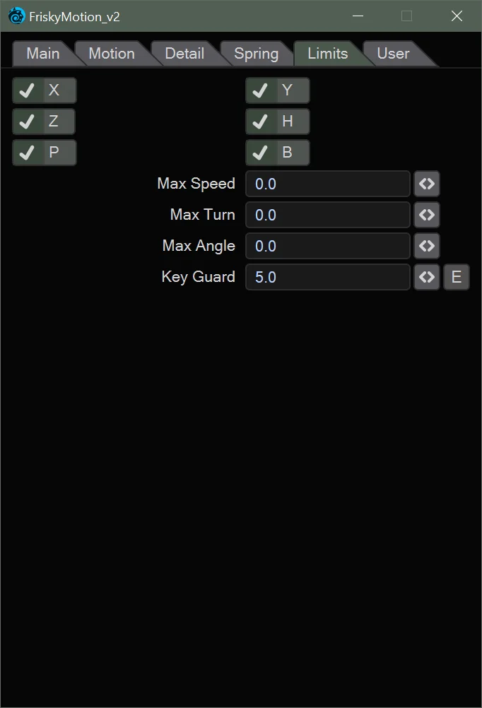 FriskyMotion V2 Limits tab