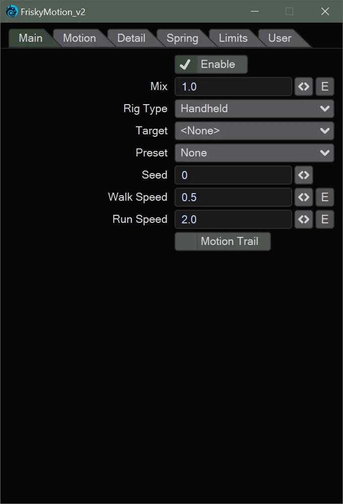 FriskyMotion V2 Main tab