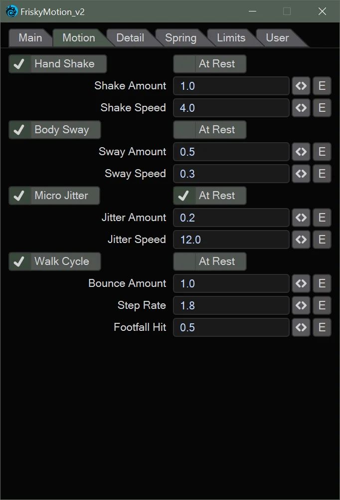 FriskyMotion V2 Motion tab